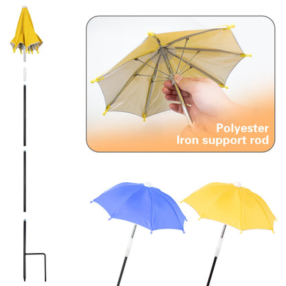2 PCS Mini Plant Umbrellas, 10.6 Inch Diameter Small Mini Adjustable Height (23.2-31.1 Inch) Shade Umbrella for Outdoor Potted Plants Garden Bed Flower Pot Decor, Blue and Yellow