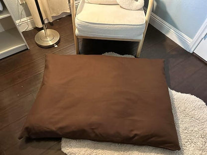 Natural Cotton Canvas Dog Bed – Raw Cotton Filled Pet Cushion Insert, Breathable Eco-Friendly Dog Mattress, Durable Washable Cover with Zipper (Dark Brown, Medium 42"x29"x4")