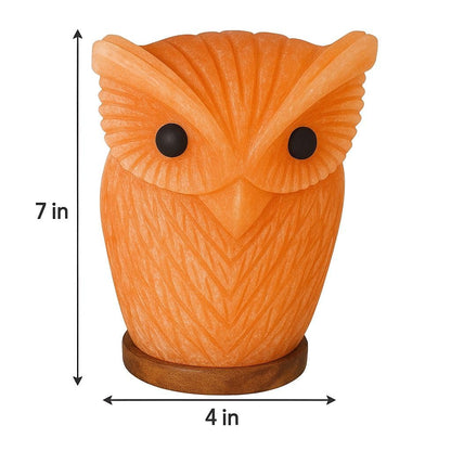 Himalayan Salt Lamp Owl Shape – 7 Inch High, 4.4 lbs, Hand-Crafted Natural Pink Rock Salt Lamp with Wooden Base & Dimmer Cable