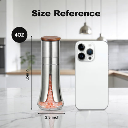 Aelga Salt and Pepper Grinder Set Manual - 4oz Stainless Steel Pepper Mill with 5-Level Adjustable Coarseness, Refillable Glass Salt Grinder with Wood Lid, Silicone Funnel, Modern Kitchen Gift Set
