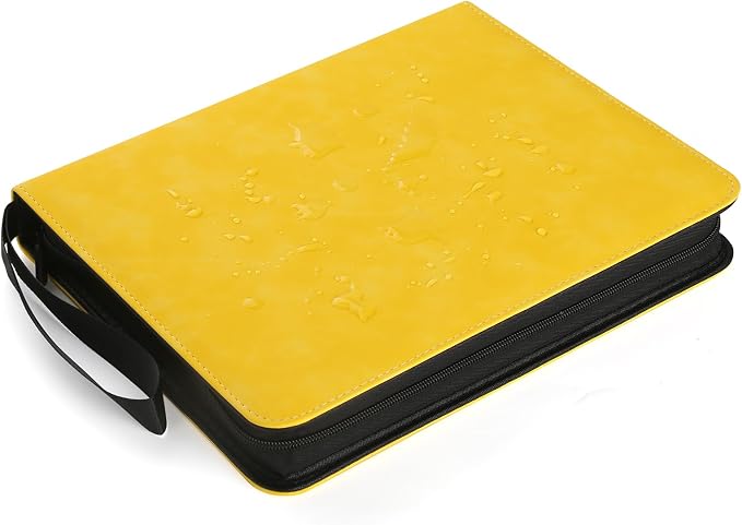 GERMUN 3 Ring 9 Pocket Zipper Card Binder, 720 Double Sided Standard PU Trading Card Album Folder for TCG & Sports Cards, Not Fit Top Loaders (Yellow)