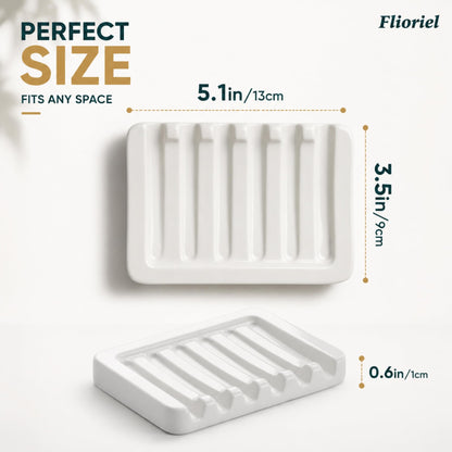 Flioriel White Ceramic Soap Dish, Self Draining Soap Holder for Shower & Bathroom Sink, Porcelain Soap Tray with Anti-Slip Silicone Pads, Easy to Clean & Keep Soap Dry, Modern Minimalist (White)