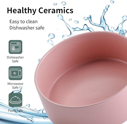 Pink Raised/Elevated Ceramic Dog Bowl for Medium Large Sized Breeds,Large Dog Food Water Bowl with Stand,8 in Non Slip Heavy Weighted 1800ml/ 7.6 Cups/60 OZ