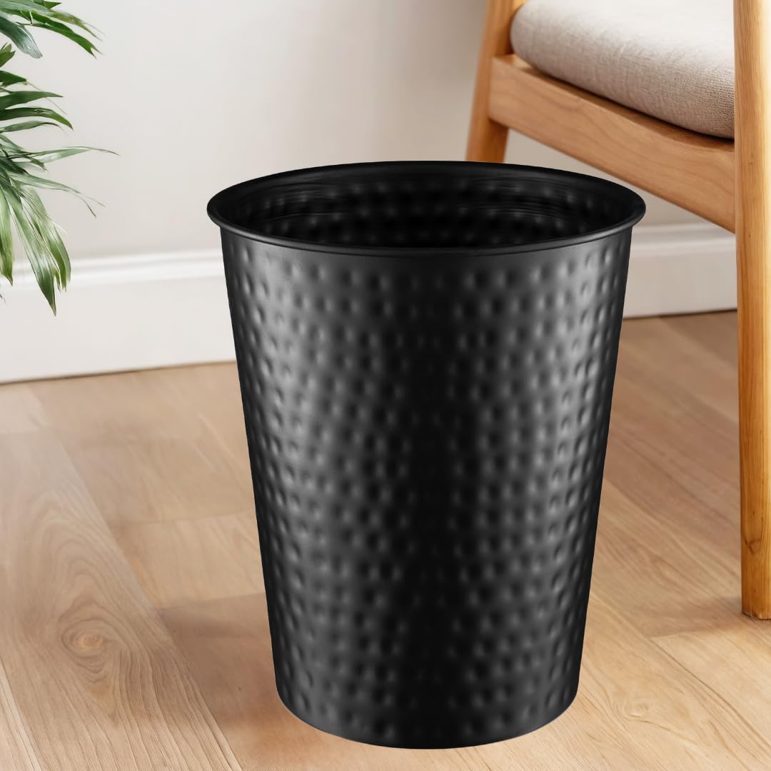 Monarch Abode Metal Bathroom Trash Can – Waste Basket for Bedroom, Office Desk, & Dorm, Hand Hammered, Durable Decorative Black Small Trash Can Bathroom Garbage Bin Wastebasket