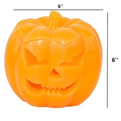 Halloween LED Jack-O-Lantern Pumpkin Lights Battery Operated, Scary Orang Pumpkin Halloween Flameless Flickering Real Wax Candle with Remote for Halloween Home Table Decoration（6'' Height