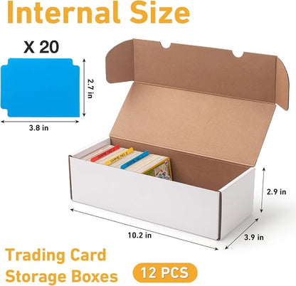 SUNEZLGO 12 Pack Trading Card Storage Box,Cardboard Sports Game Card Storage Collector Boxes with 20 PCS Dividers,Card Organizer for Basketball Cards,Hold 7200 Standard Trading Cards