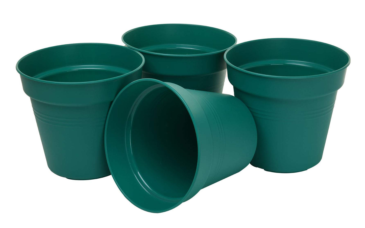 Mintra Garden Pots, 4 Pack Bulk Plastic Plant Pots with Drainage Tray, Round Indoor & Outdoor Decorative Planters with Drain Holes for Flowers, Herbs & Plants, 19cm Diameter – Forest Green, 7.5 in