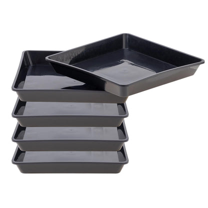 JAKOUE Square Plant Saucer 12 inch,5 Pack Pant Pot Trays, Plant Saucers for Indoors and Outdoors, Seed Starting Tray, Growing Trays,Black