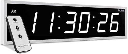 Ivation Oversized Large Digital Wall Clock - Big LED Digital Clock w/Large Display & Durable Aluminum Frame Shelf or Wall Mount (36 Inch - White) 6 Brightness Levels | Time Memory | Remote