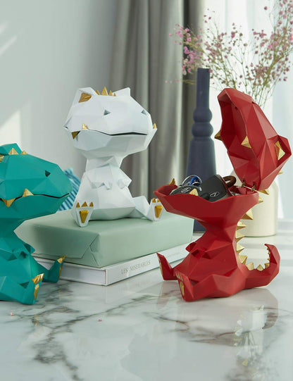 HAUCOZE Dinosaur Candy Dish Cookie Jar Storage Statue Modern Home Decor Sculpture Table Centerpiece Gift for Living Room Green 7.5 Inch