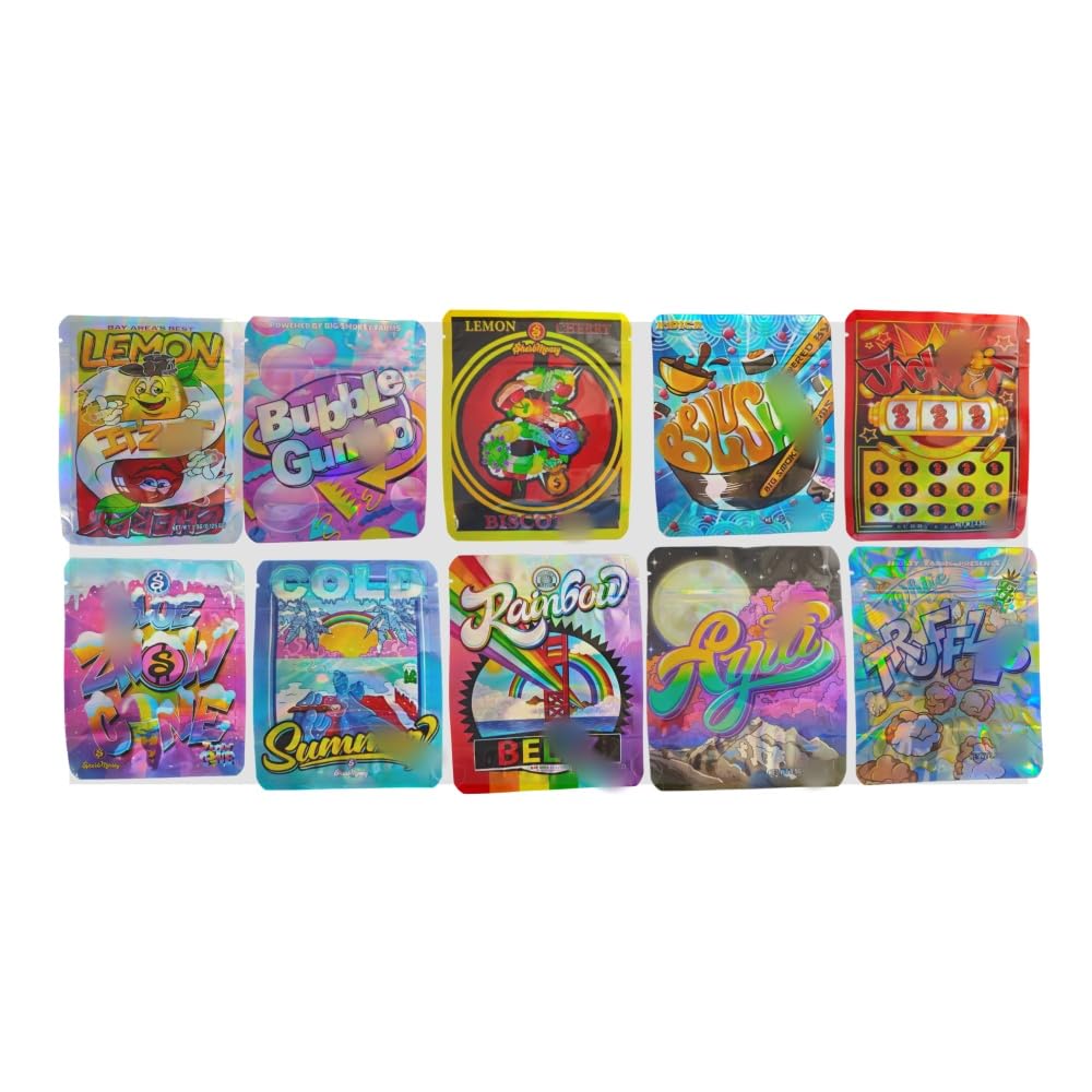 usixdaxla 100 PCS Mylar Bags, Halloween Candy Bags for Trick or Treat, Plastic Goodie Gift Bag with 10 Designed Characters for Adult Party Favors, Treat Party Supplies