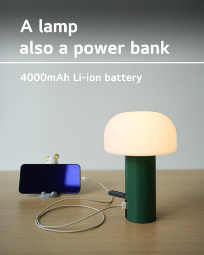 WEILAILUX Cordless Mushroom Table Lamp, Waterproof Shower Lamp, Battery Operated Table Lamp Rechargeable, Touch Dimmable Night Light for Bedroom/Patio/Camping/Dinning/Outdoor (Green)