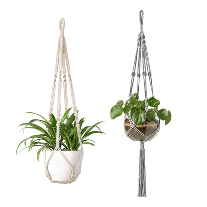 Mkono 35 inch and 41inch Macrame Plant Hanger Indoor Hanging Planter Basket with Wood Beads Decorative Flower Pot Holder for Indoor Outdoor Boho Home Decor (POTS NOT Included)