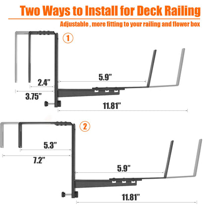 ZUIWAN 2 Pcs Adjustable Railing Planter Boxes Brackets,Heavy Duty Iron Window Box Planters Holder Outdoor for Railings,Windowsill,Patio,Deck,Garden,Balcony,Fence,Wall,Porch,Black