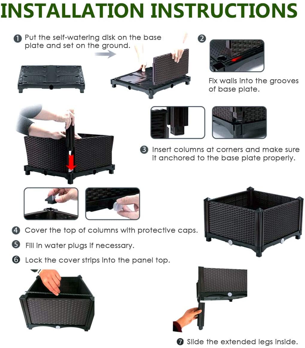 LDAILY LUARANE Raised Garden Bed Kit, Outdoor Plastic Planter Box Set of 4, Elevated Garden Beds with Brackets, Suitable for Garden Patio Balcony Dining Room