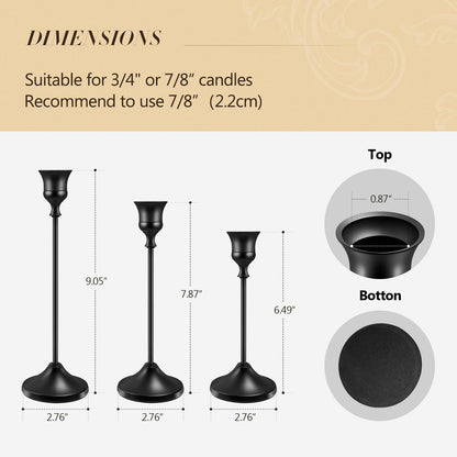 Candlestick Holders 6 PCS Metal Taper Candle Holders, KSWING Black Candle Stick Holders Set, Perfect for Table Centerpiece Mantel Party Wedding Christmas Home Decor, Set of 6
