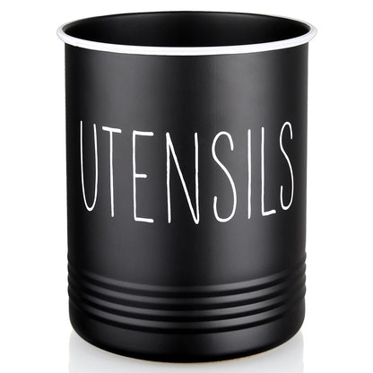 Bivvclaz Kitchen Utensil Holder, 6.7" Utensil Holder for Kitchen Counter, Cooking Utensil Crock with Cork Bottom, Modern Farmhouse Decor, Countertop Utensil Storage Organizer Caddy, Black