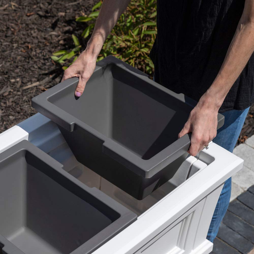 Step2 Atherton Planter Boxes, Large White Single & Black 2-Pack Square Self-Watering All-Season Outdoor/Indoor Garden Pots