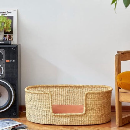 Handwoven Dog Bed – Woven Baskets for Gifts – Small to XXL Empty Dog Basket and Dog Toy Bin – Large Storage Basket for Dogs and Toys – Elegance and Decorative Basket for Your Pet (Natural, Medium)