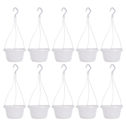 DOITOOL 10 Sets Hanging Planter Basket with Drainage Hole Round Flower Plant Pot Fence Railing Wall Planter for Ferns Ivy Crawling Plants Indoor Outdoor White