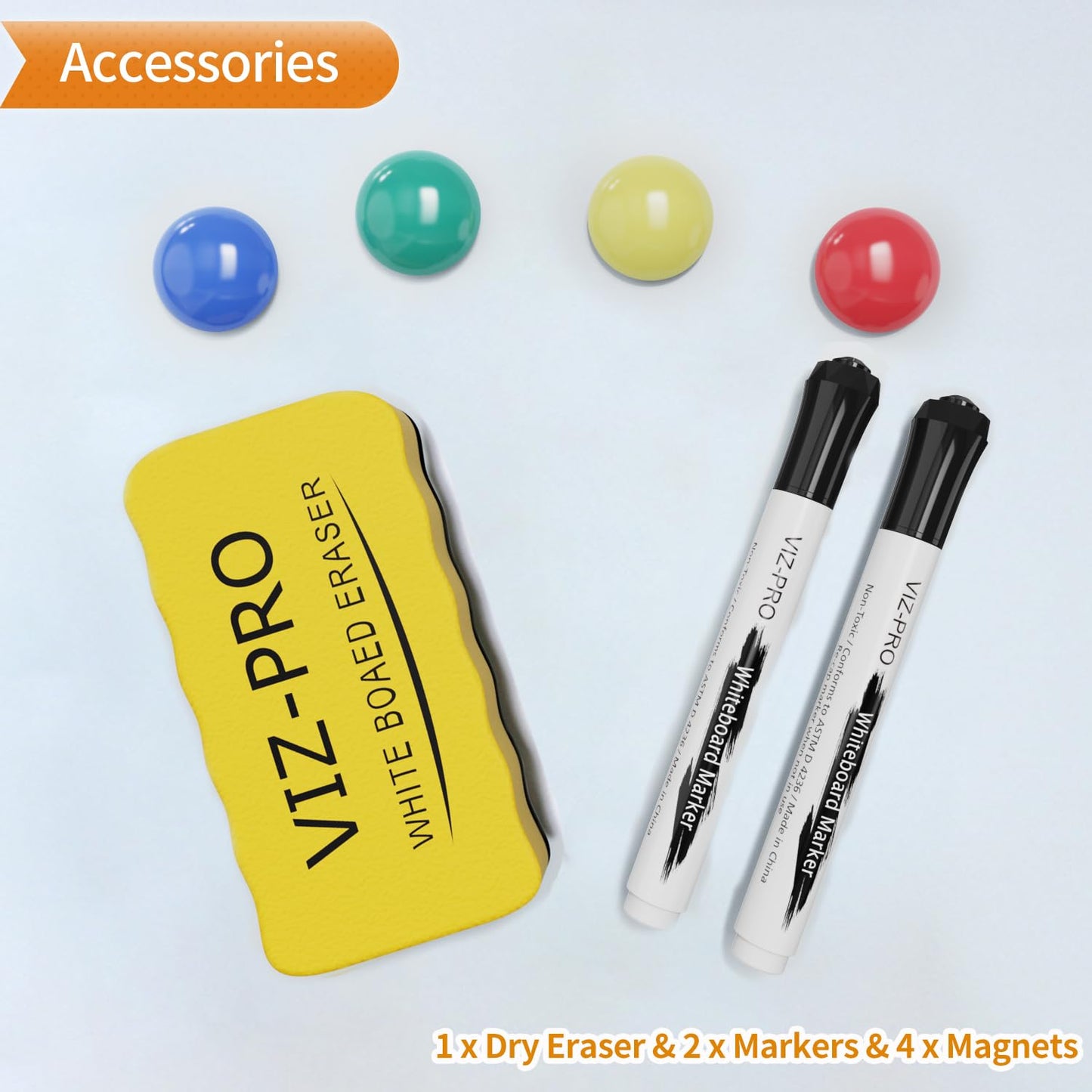 VIZ-PRO Magnetic Whiteboard/Dry Erase Board with Black Aluminium Frame, 18 X 12 Inches, Includes 1 Eraser & 2 Markers & 4 Magnets