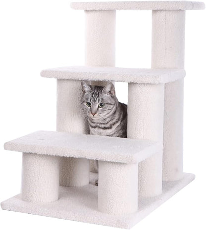 Armarkat Real Wood Pet Steps, 3-steps, B3001, Ivory,17"(W)x25"(D)x25"(H), each platform 9" Deep