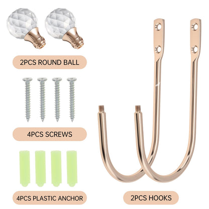 Curtain Holdback,2Pcs Wall Mounted Drapery Tiebacks with Clear Crystal Ball