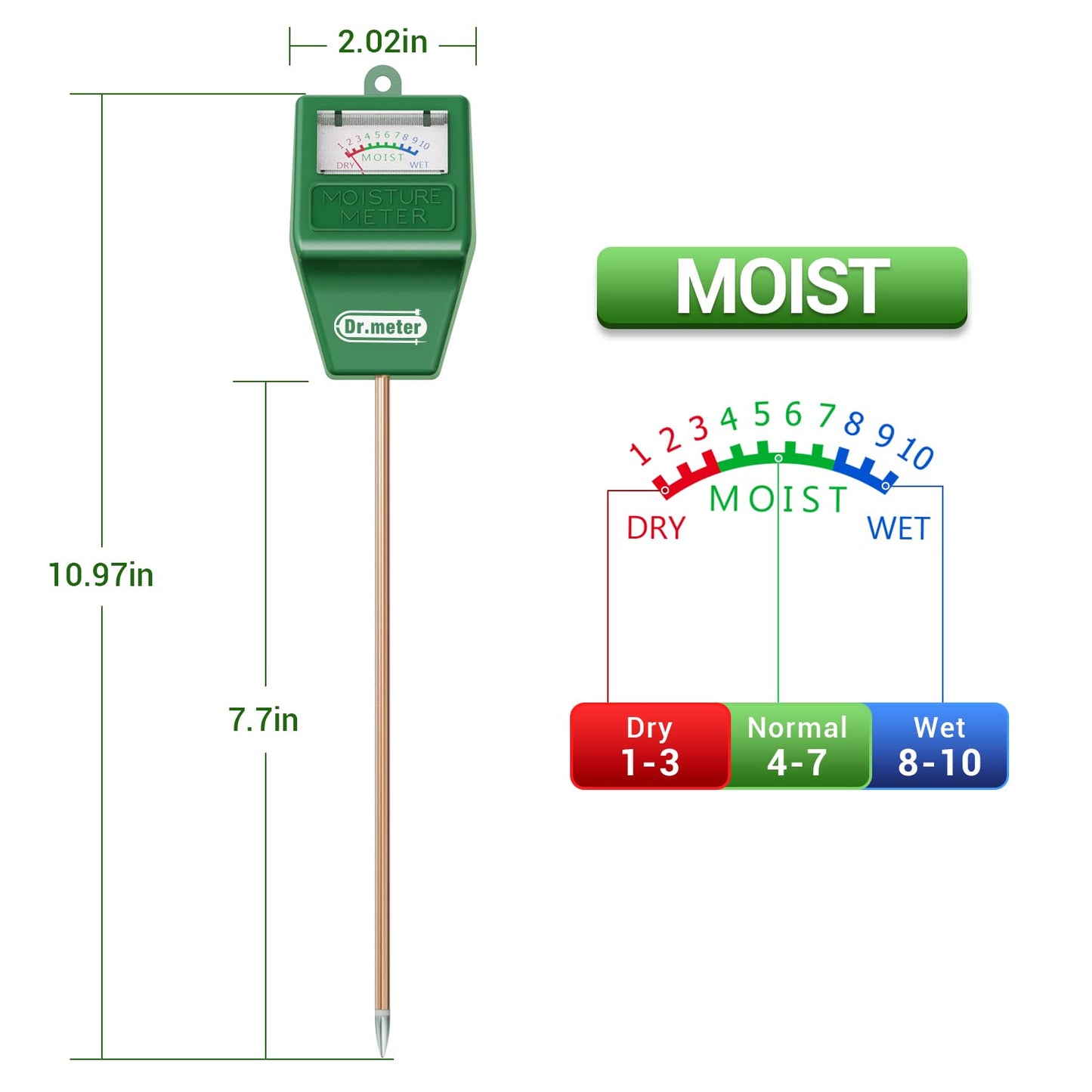 Dr.meter Soil Moisture Meter, 2 Packs Soil Test Kit for Garden Lawn Farm Indoor & Outdoor Use - Soil Tester Hygrometer Sensor for Houseplants - Plant Water Meter-No Battery Needed, Gardening Gifts