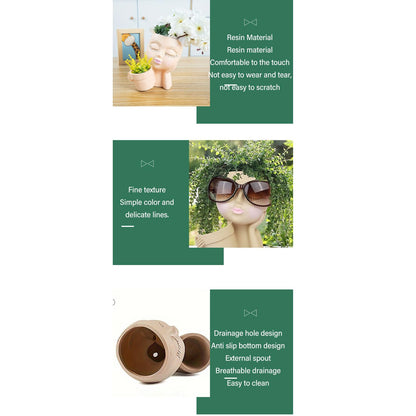 CDQL Face Resins Fade Proof Unique Planter Pot, Head Planter with Drainage Hole, Head Planter for Indoor Plants Decoration