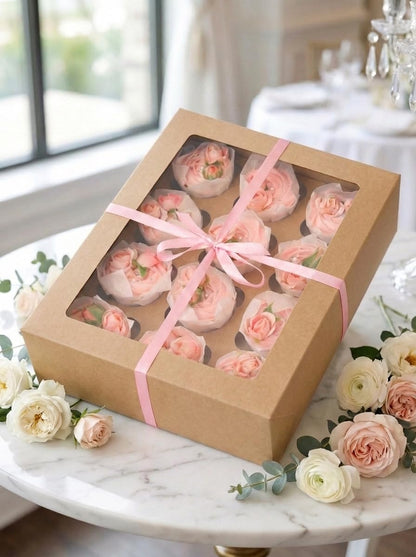 Bakepacker 12 Cupcake Containers 20-Packs Brown 12 Count Cupcake Boxes with Window Cupcakes Carrier, 13"x10"x3.5"（Auto-pop up）
