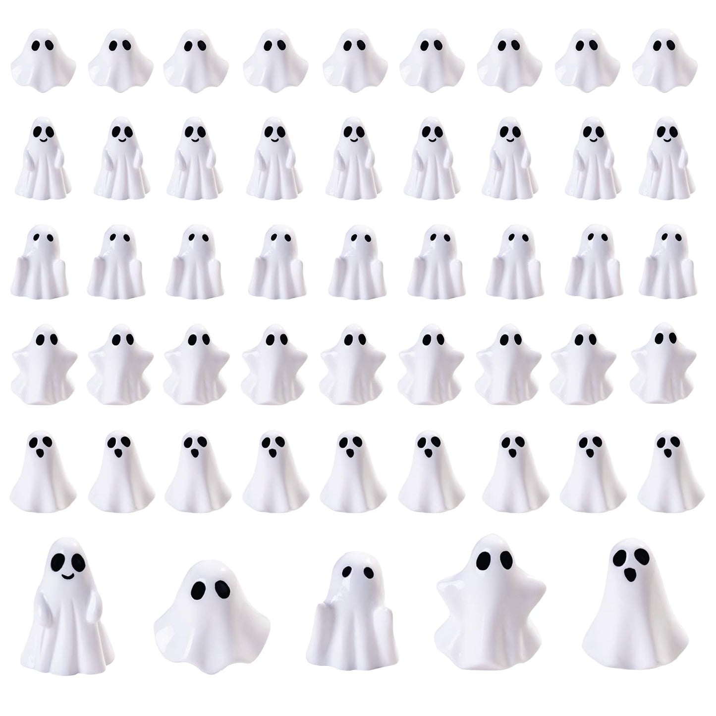 dsooldre 50Pcs Mini Resin Ghost Figurines,Cute Halloween Decorations,Tiny Ghosts for Vase Filler,Tiered Tray,Table Centerpiece & Party Favors (Miniature Home Decor) (50Pc Resin Ghost)