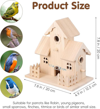 balacoo Wooden Bird Nest Hanging House Unpainted Solid Wood Birdhouse for Garden Patio Indoor Outdoor Decor Suitable for Small Birds and Pets
