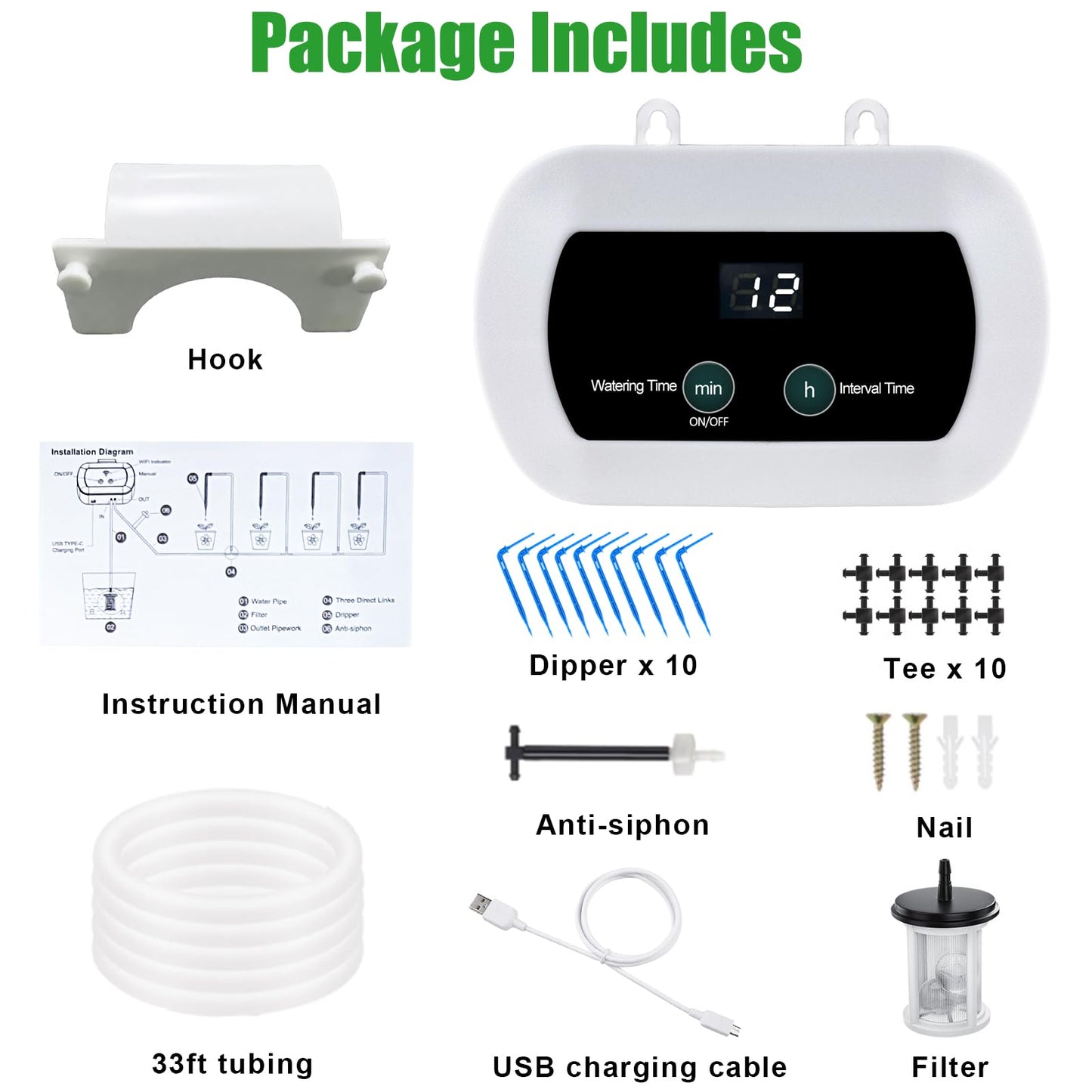 Lewisia Automatic Drip Irrigation Kit with Timer for 10 Potted Plants Self Watering System DIY Plant Waterer Auto-Irrigation Set for Garden Raised Beds Patio Lawn Greenhouse