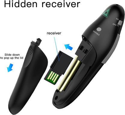 QUI Presentation Clicker Wireless Presenter Remote Clicker for PowerPoint Presentation Remote, PowerPoint Slide Advancer for Mac/Windows/Linux, Google Slide/PPT/Keynote, USB, Black