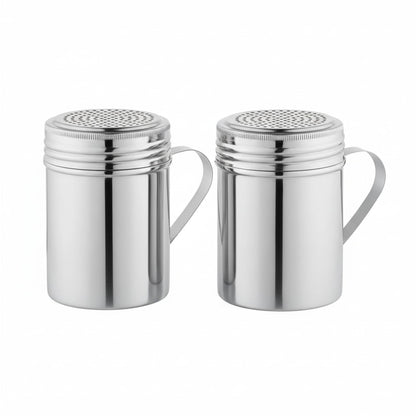 Notana Stainless Steel 10 Ounce Dredge Shakers with Handle for Powder Sugar, Flour Duster for Baking, Seasoning Shaker, Salt and Pepper Shakers, Cinnamon Sugar Dispenser for Kitchen (2-PACK)