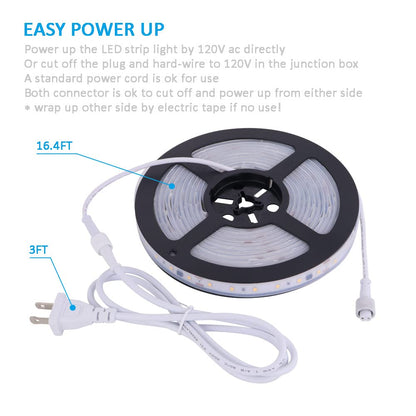 120V Dimmable LED Strip Lights 4200K Daylight, Work with Smart Plug,110V Dimming by Wall Dimmer, No Driver Need, Waterproof IP65, Length 16.4ft Under Cabinet Light, 115V Cove Light Accent Lighting