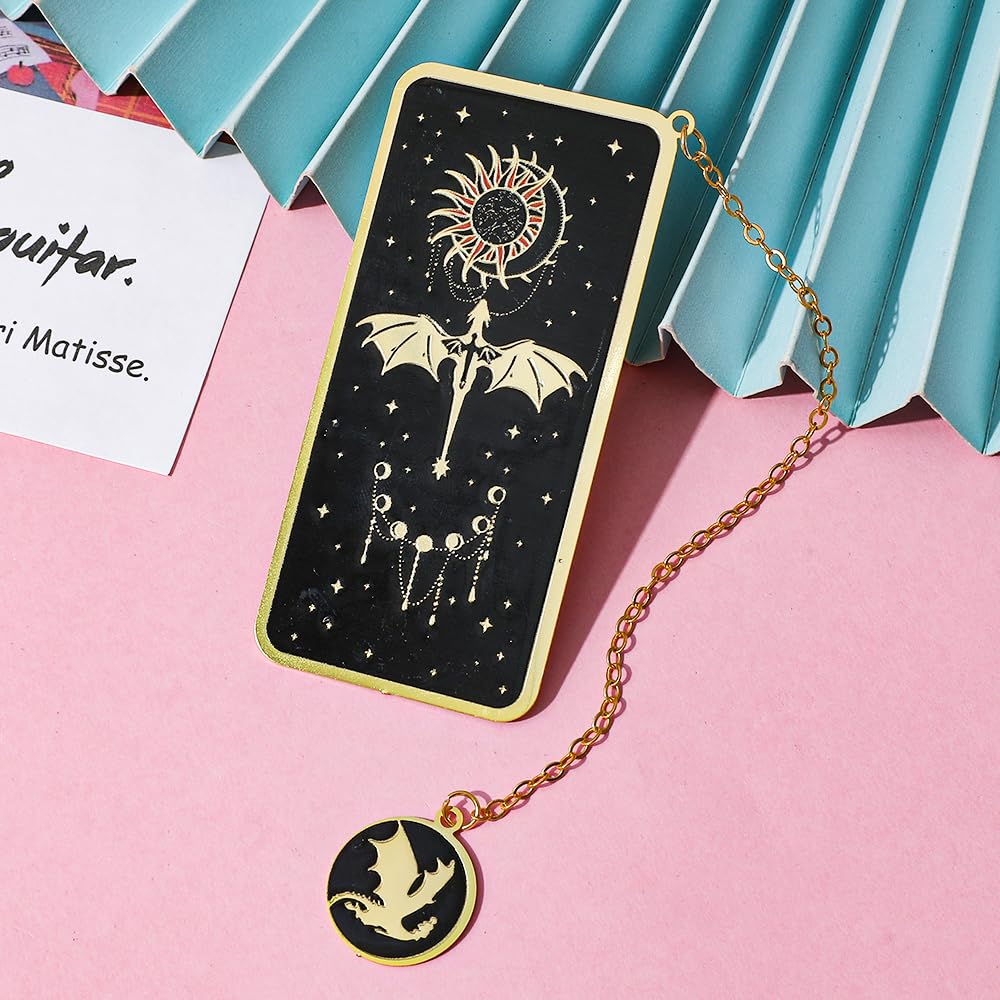 Fantasy Fourth Wing Dragon Bookmark - Cute Metal Bookmark Combines Dragons, Swords, Glow-in-The-Dark Feathers Elements, a Collectible Gift for Novel Fans Book Lover(2pcs Style B)