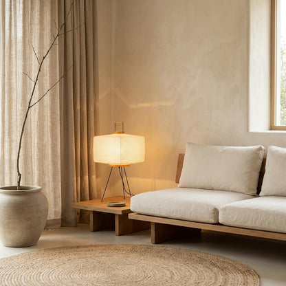 Akari Noguchi Japanese Paper Floor Lamp • Rice Paper Lantern Lamp • Japanese Japandi Floor Lamp for Soft Ambient Lighting