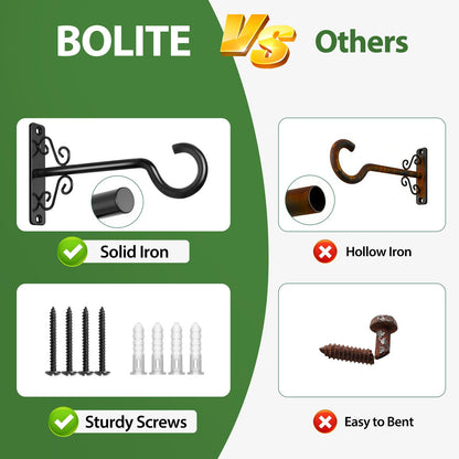BOLITE Plant Hangers, 6 Inch Hanging Plant Brackets Outdoor or Indoor, Wall Hooks for Hanging Hummingbird Feeders, Bird Feeders, Planters, Lanterns, Wind Chimes, 2 Pack, Black, Gifts for Women Men