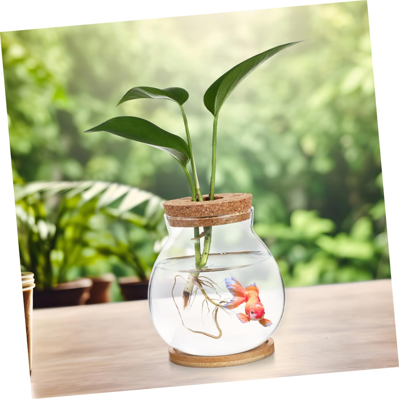 Toyvian Glass Hydroponic Vase with Wooden Base Elegant Propagation Container for Indoor Plants Terrarium Flower Pot for Decor Easy to Clean and Maintain