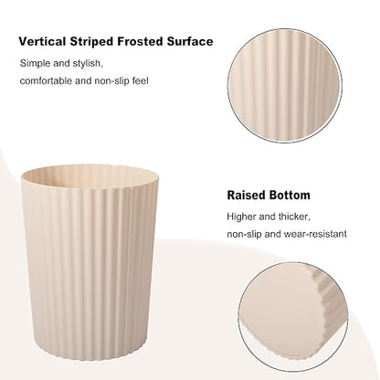 JiatuA Small Trash Can Plastic Wastebasket Round Garbage Container Bin for Bathroom, Kitchen, Bedroom, Home Office, College Dorm, Beige 2 Pack