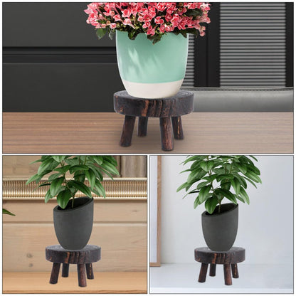 Cabilock Solid Wood Flowerpot Rack 6.69X6.69X3.54 Inch Indoor Plant Stand Decorative Rack for Balcony Garden Living Room with Rustic Natural Finish