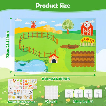 SUYEPER Farm Felt Story Board Set with 44pcs Animal Figures and Clock Number Learning Children's Story Set Storytelling Early Education Learning Board, Preschool Wall-mountable.