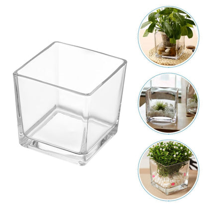 SECFOU 4.5 Inch Cube Glass Vase for Succulent Plants and Greenery, Small Terrarium Planter Pot for Hydroponic Use, Decorative Tabletop Flower Container for Home and Office