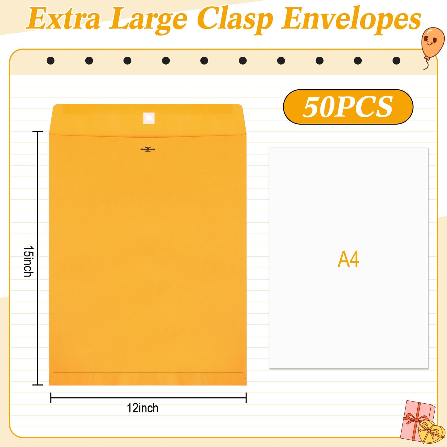 Fullhawl 50 Pcs 12 x 15 Inch Extra Large Mailing Clasp Envelopes Jumbo Kraft Catalog Manila Envelope with Clasp Closure for Oversized Big Documents Office Home Business Legal School Storing Mailing