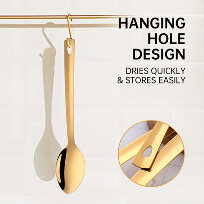 13-Inch Large Stainless Steel Serving Spoons Set, Long Handle Buffet Utensils, Dishwasher Safe (Gold, 6 piece)