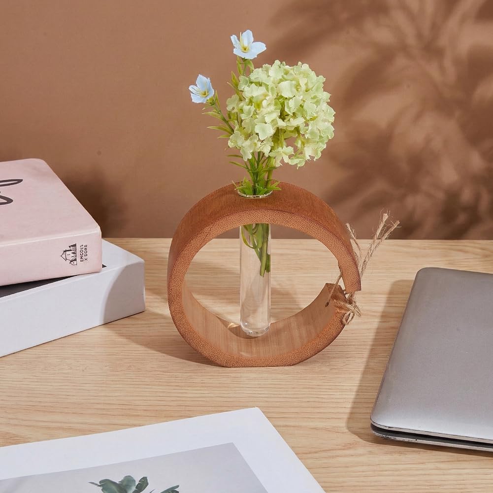 MAYJOYDIY Moon Plant Propagation Station, Plant Terrarium with Wooden Stand, Glass Tubes Plants Pots for Hydroponics for Women Mom Plants Lovers Gardening Gifts, Full Moon