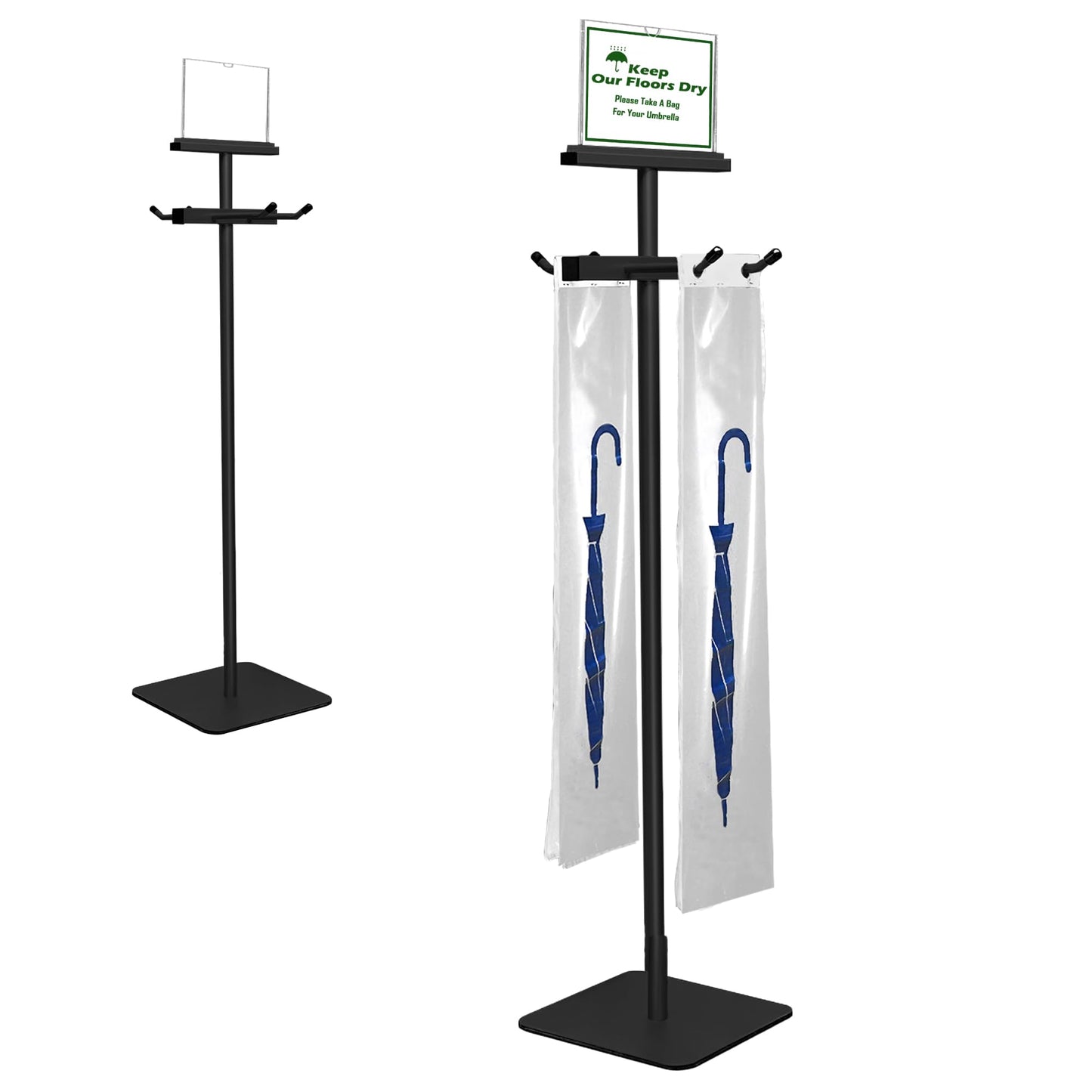Montex Umbrella Bag Stand, Wet Umbrella Bags Stand with Free 210 Disposable Large Plastic Umbrellas Bags, Black