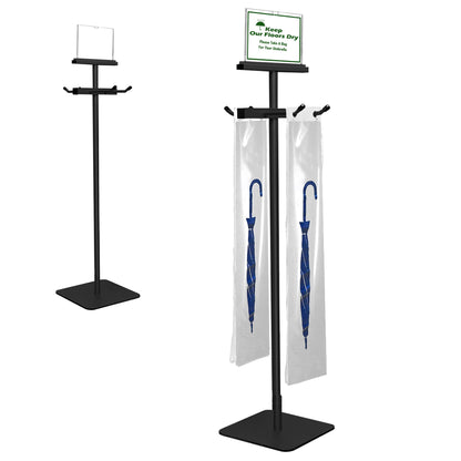 Montex Umbrella Bag Stand, Wet Umbrella Bags Stand with Free 210 Disposable Large Plastic Umbrellas Bags, Black