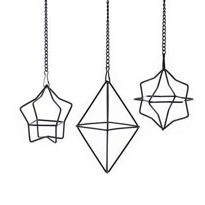 libproqia Geometric Air Plant Hanger 6 Pack Black Metal, 3 Shapes & 2 Sizes with Detachable Chains, Modern Himmeli Wall Hanging Planter for Tillandsia Indoor Home Decor